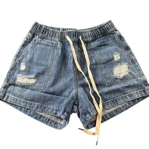 Women's Mid-High Rise Distressed Jean Shorts Blue Size Medium